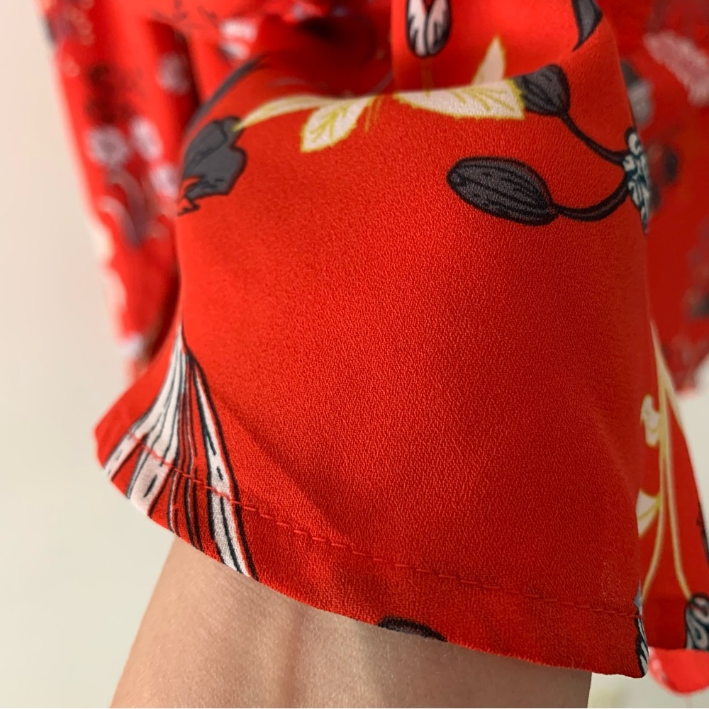 LOFT button down chiffon blouse red floral size large petite - Picture 3 of 8